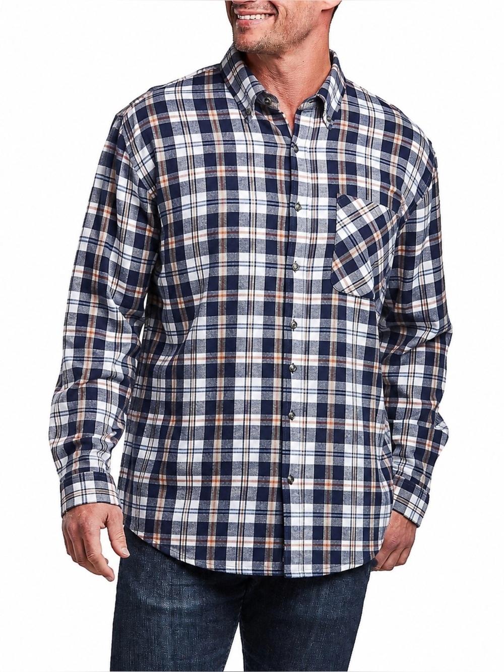 Magellan Outdoors Mens Blue Plaid Button Down Shirt Classic Fit Cotton Shirt 2XL